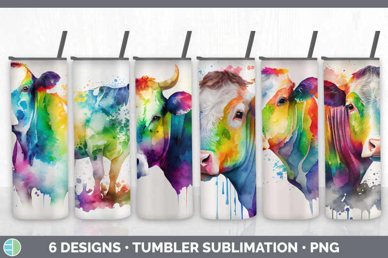 rainbow-cow-tumbler-sublimation-bundle