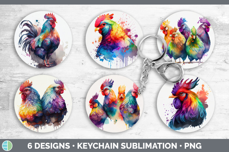 rainbow-chicken-keychain-bundle-keyring-sublimation-designs