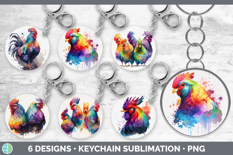 rainbow-chicken-keychain-bundle-keyring-sublimation-designs