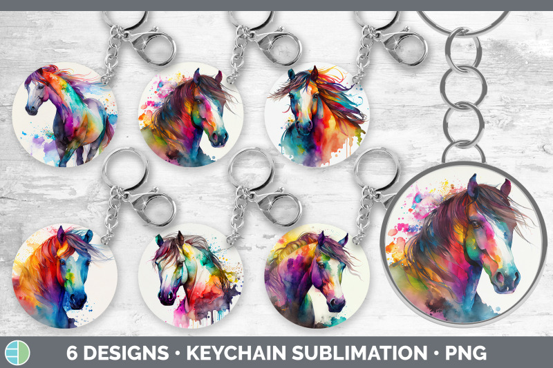 rainbow-horse-keychain-bundle-keyring-sublimation-designs