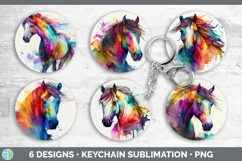 rainbow-horse-keychain-bundle-keyring-sublimation-designs