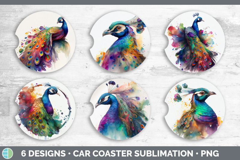 rainbow-peacocks-car-coaster-sublimation-designs-bundle