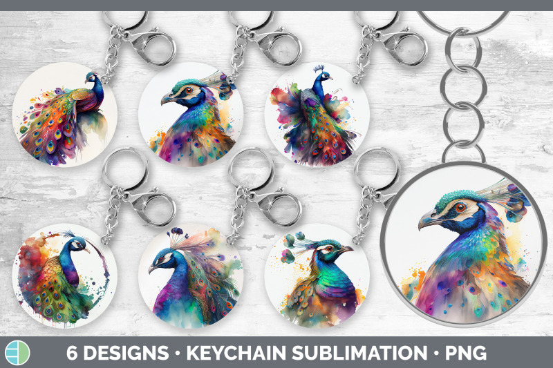 rainbow-peacocks-keychain-bundle-keyring-sublimation-designs