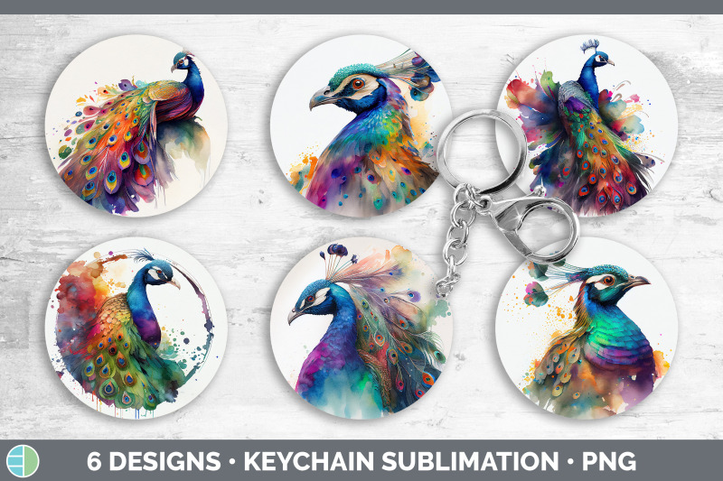 rainbow-peacocks-keychain-bundle-keyring-sublimation-designs