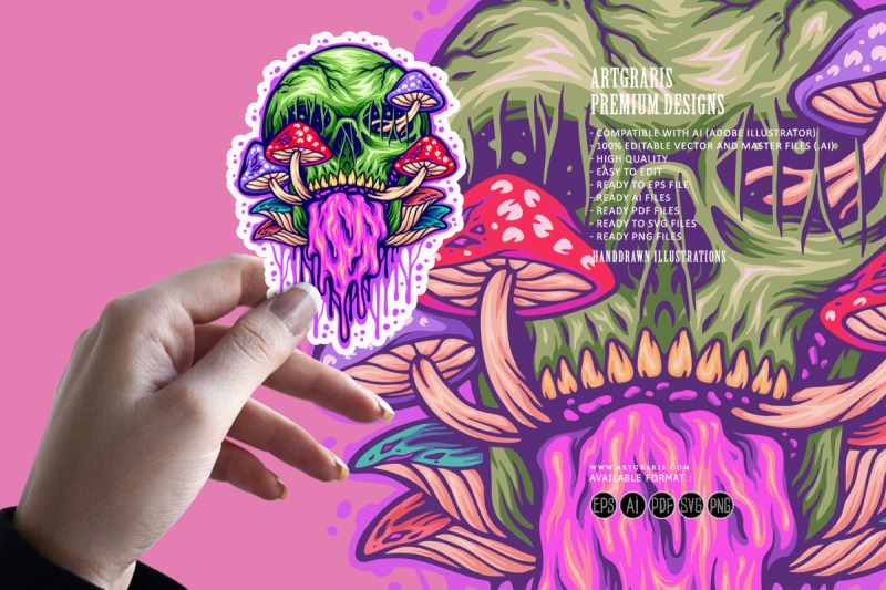 psychedelic-mushrooms-skull-colorful-illustrations