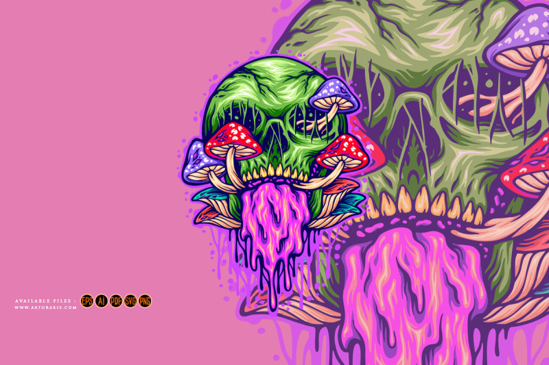 psychedelic-mushrooms-skull-colorful-illustrations