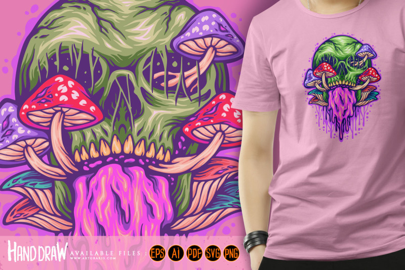 psychedelic-mushrooms-skull-colorful-illustrations