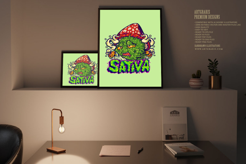 cannabis-leaf-mushrooms-sativa-lettering-word-illustrations