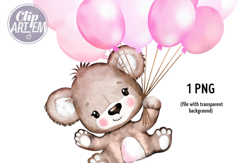 cute-girl-bear-with-balloons-pink-watercolor-png-image-clip-art