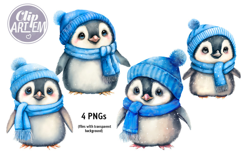 boy-penguin-blue-winter-hat-watercolor-png-clip-art-bundle