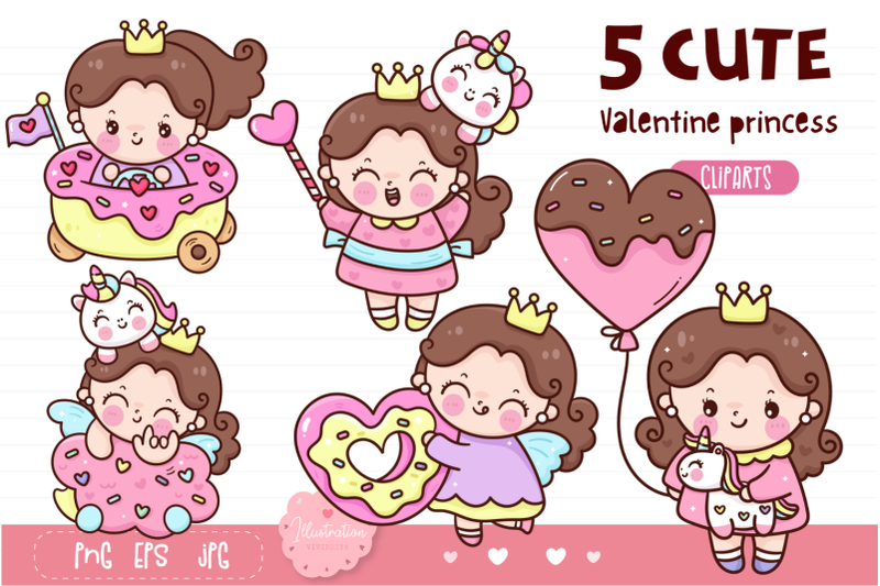 valentine-girl-princess-cartoon-and-cute-unicorn