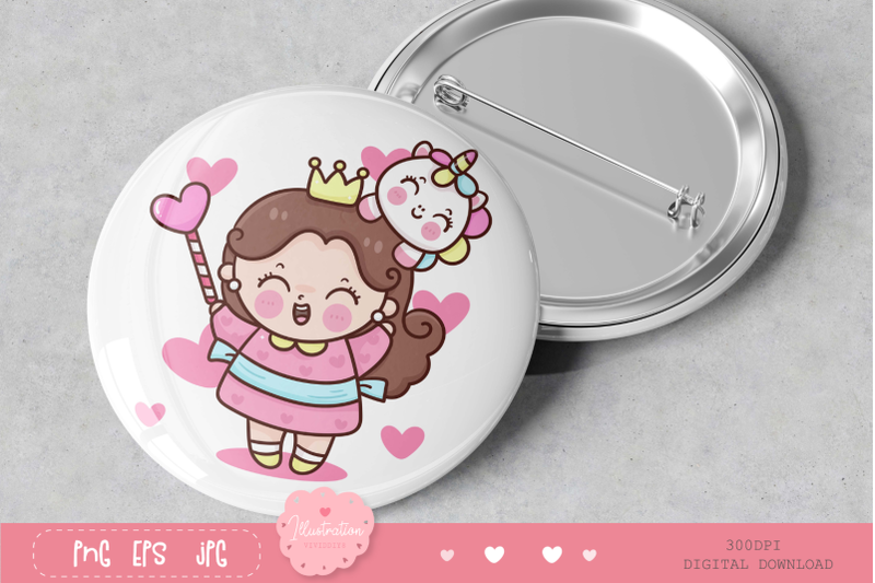 valentine-girl-princess-cartoon-and-cute-unicorn