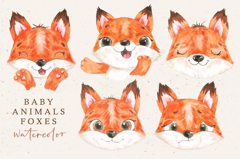 baby-foxes-clipart-watercolor-foxes-digital-nursery-elements