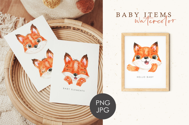 baby-foxes-clipart-watercolor-foxes-digital-nursery-elements