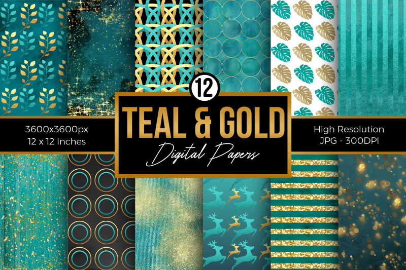 teal-and-gold-digital-papers