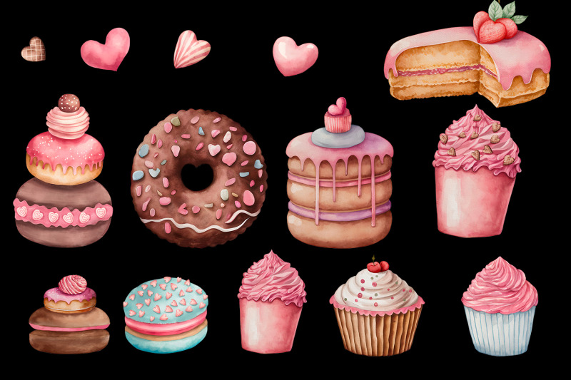 watercolor-dessert-clipart-cupcakes-and-donuts-png