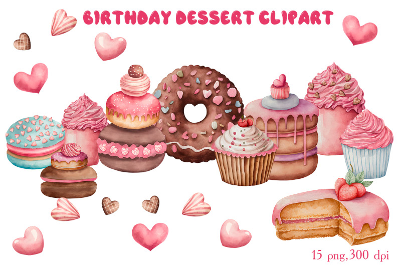 watercolor-dessert-clipart-cupcakes-and-donuts-png