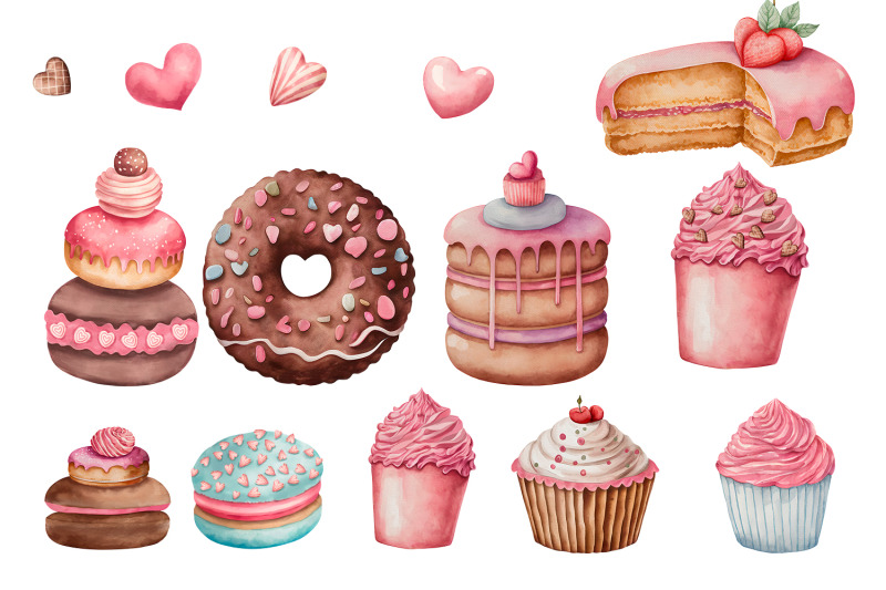 watercolor-dessert-clipart-cupcakes-and-donuts-png