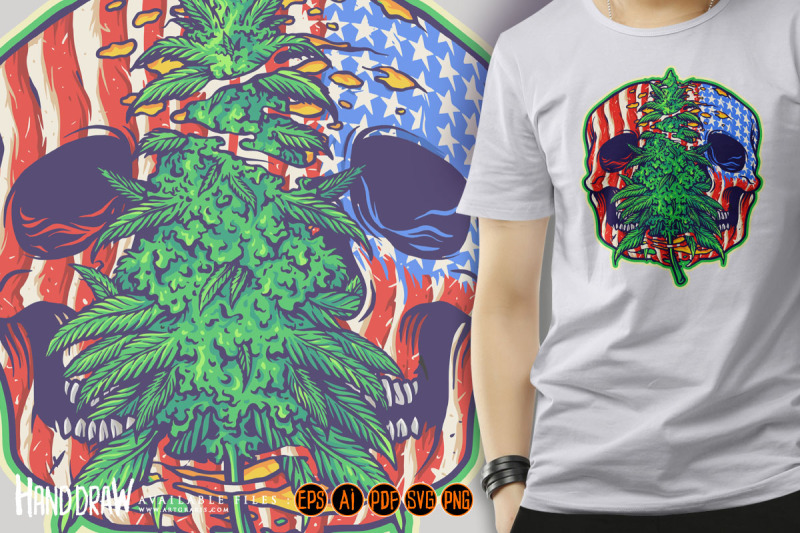 american-skull-head-cannabis-leaf-plant-illustrations