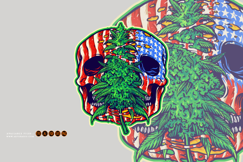 american-skull-head-cannabis-leaf-plant-illustrations