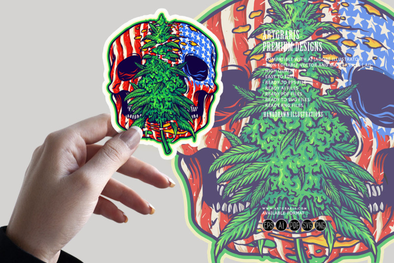 american-skull-head-cannabis-leaf-plant-illustrations