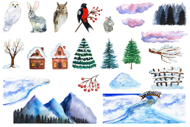 winter-landscape-watercolor-cliparts