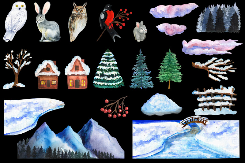 winter-landscape-watercolor-cliparts