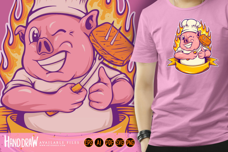 cute-piggy-chef-logo-ribbon-scroll-illustrations