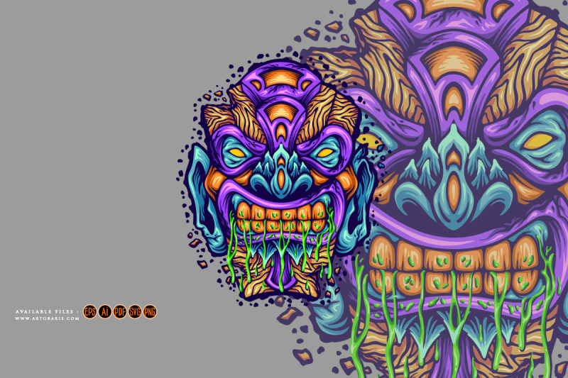 scary-hawaiian-tiki-bar-mask-monster-illustrations