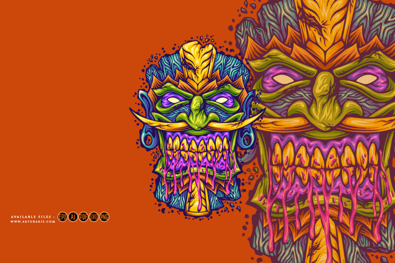 angry-hawaiian-tiki-bar-mask-monster-illustrations