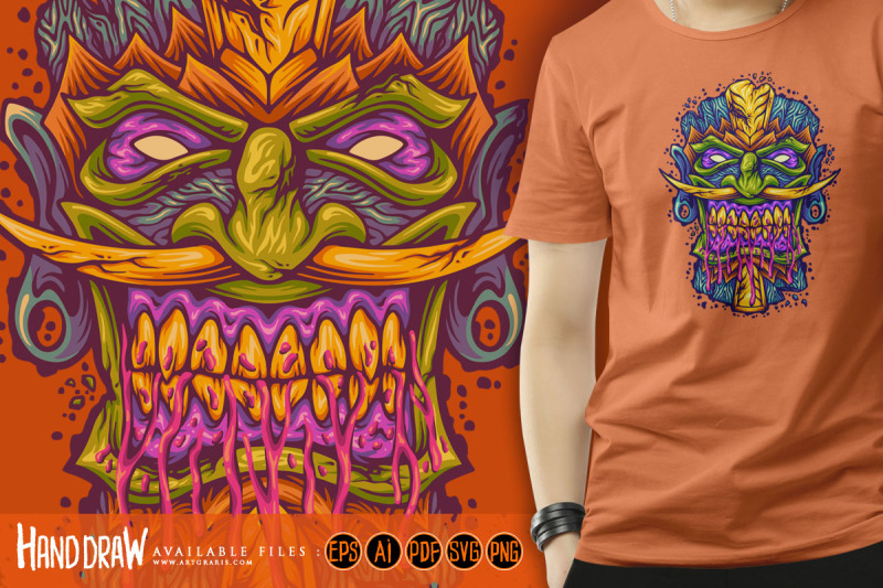 angry-hawaiian-tiki-bar-mask-monster-illustrations