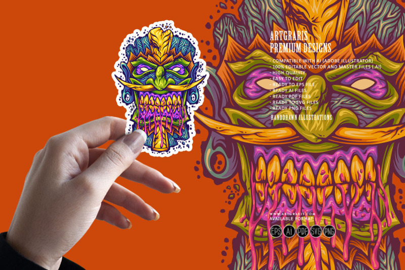 angry-hawaiian-tiki-bar-mask-monster-illustrations