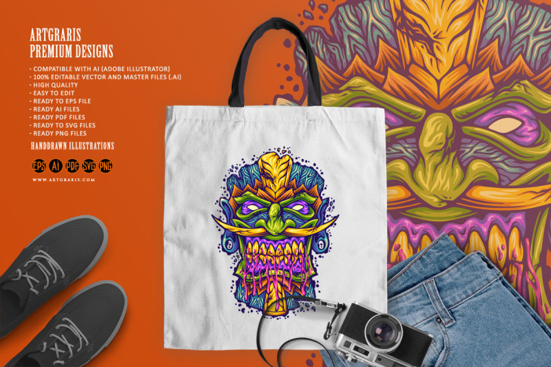 angry-hawaiian-tiki-bar-mask-monster-illustrations