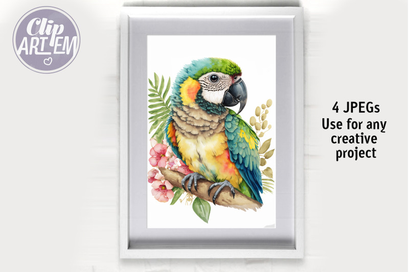 baby-macaws-parrots-tropical-flowers-4-jpeg-watercolor-wall-art-bundle