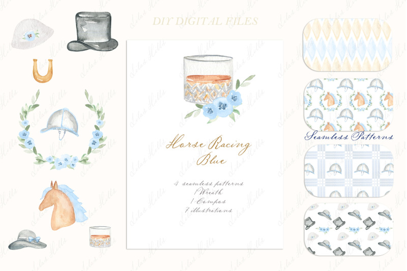 horse-racing-blue-kentucky-derby-party-diy-digital-clipart