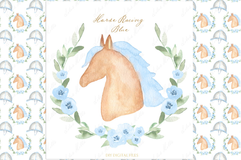 horse-racing-blue-kentucky-derby-party-diy-digital-clipart