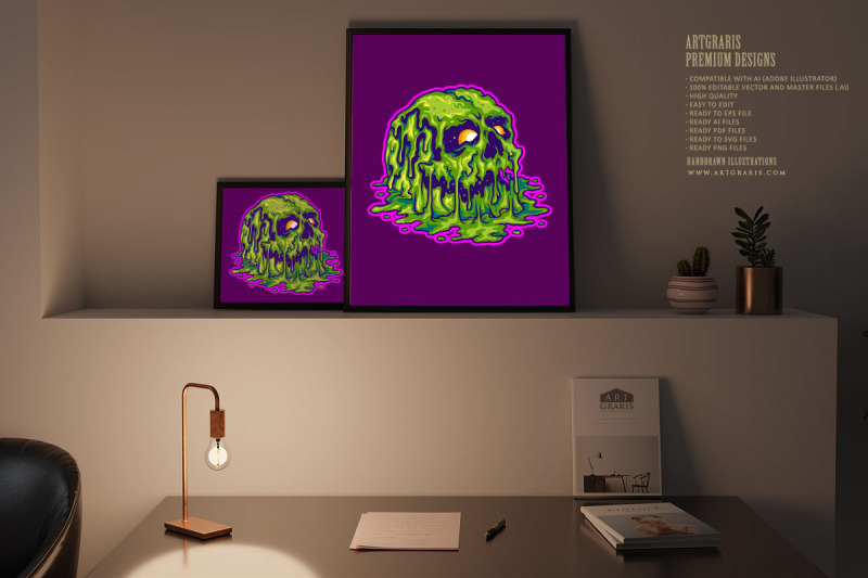 zombie-skull-head-melting-illustrations
