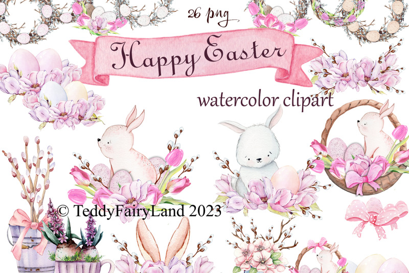 watercolor-happy-easter-bunnies-collection