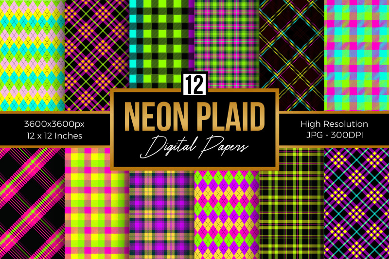 bright-neon-plaid-digital-papers