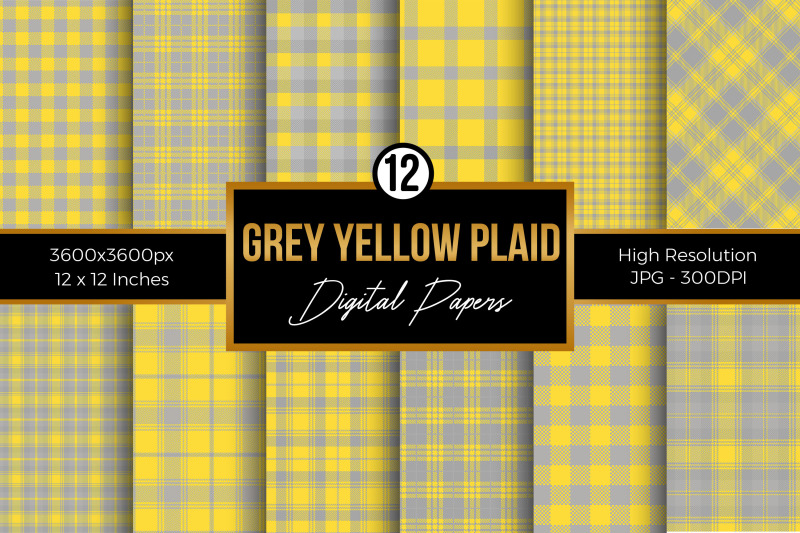 grey-and-yellow-plaid-digital-papers