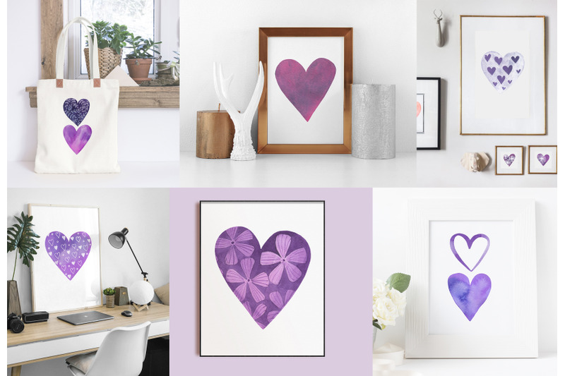 watercolor-hearts-set