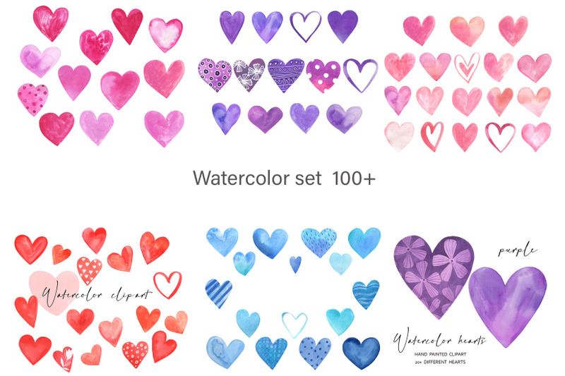 Watercolor Hearts Set By Tanya Cherry