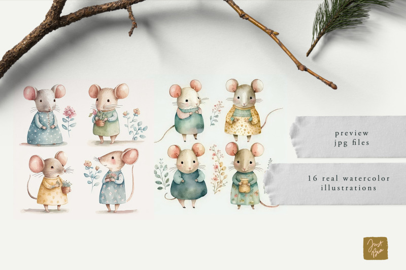 cute-adorable-set-of-16-watercolor-mice-illustration