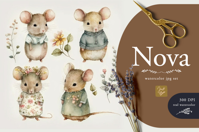 cute-adorable-set-of-16-watercolor-mice-illustration