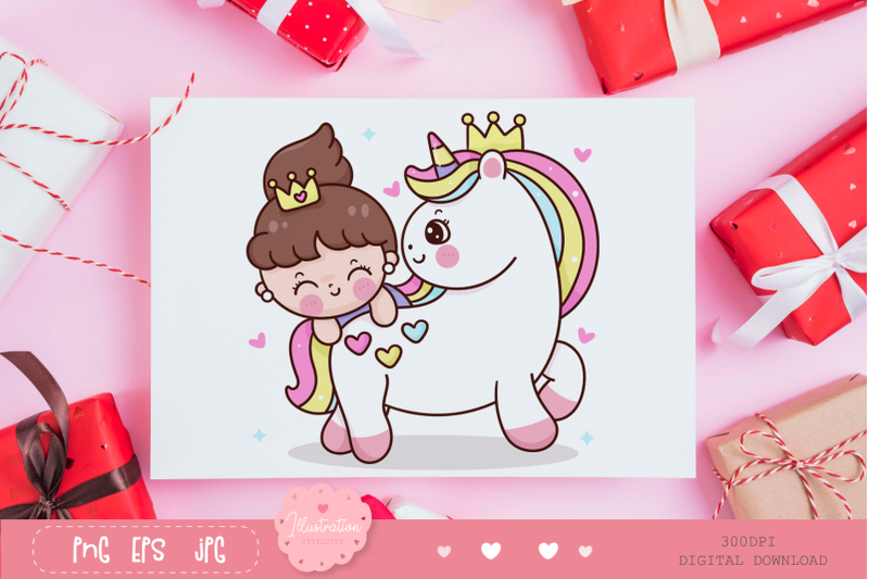 cute-unicorn-and-princess-valentine-day-kawaii-clipart