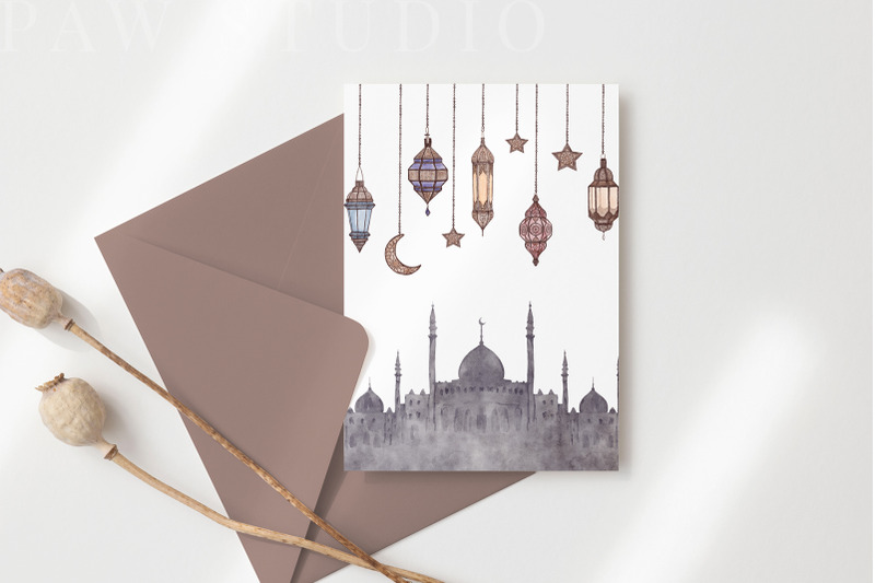ramadan-watercolor-clipart-eid-mubarak-islamic-lantern-muslim-moon