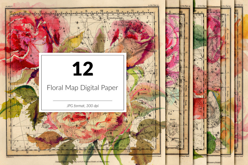 vintage-floral-maps-digital-paper