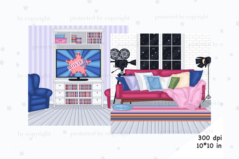 movie-night-scene-clipart-living-room-illustration