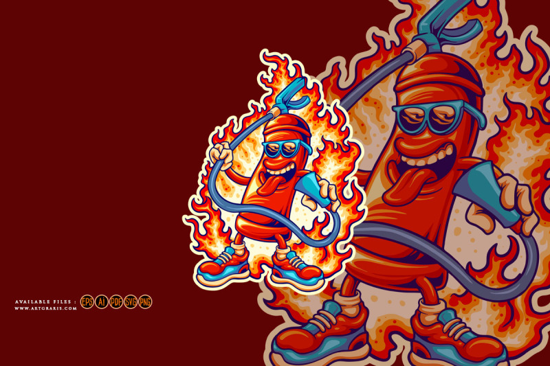 flaming-fire-hydrant-spray-with-sunglasses-illustrations