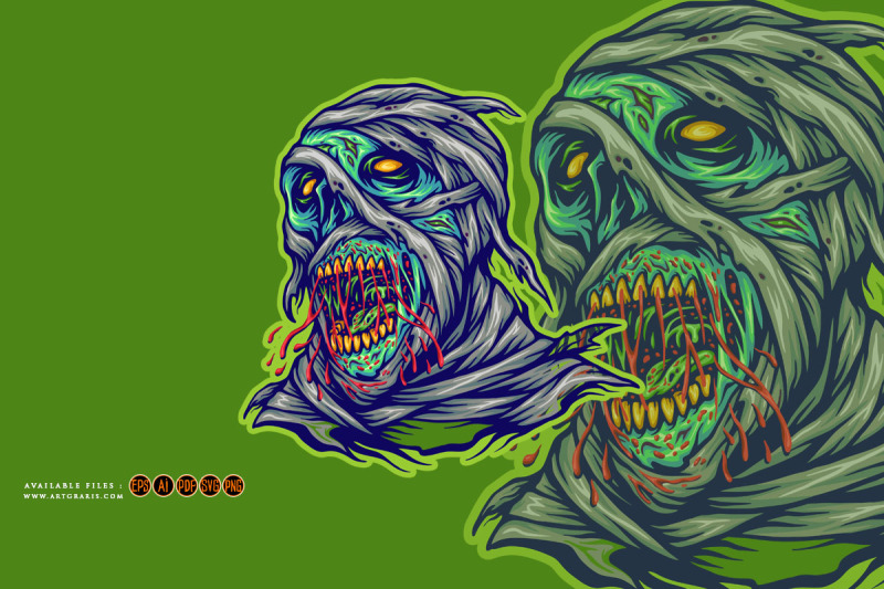 mummies-monster-skull-head-illustrations